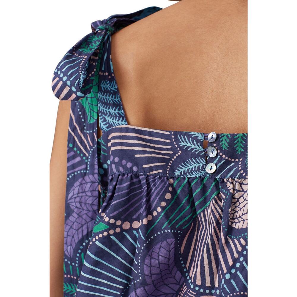 Warm  3/Large Purple Green Floral Tie Strap Square Neck Crop Woodstock Tank Top - Picture 2 of 8